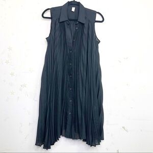 Angelo black pleated button-down mini shirt dress